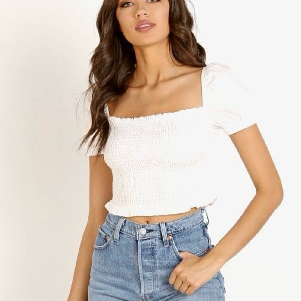 ASTR the Label White Smocked Crop Top